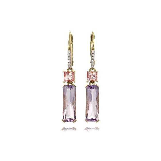 0.05ct Pink Tourmaline and Rose De France Amethyst Drop Earrings
