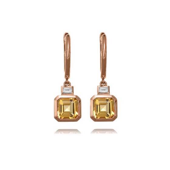 0.10ct Citrine and Diamond Bezel Set Drop Earrings