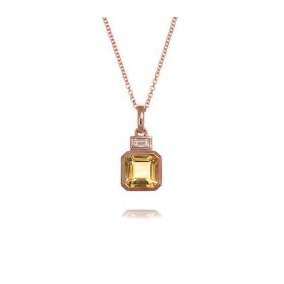 0.15ct Citrine and Diamond Bezel Set Pendant and Chain