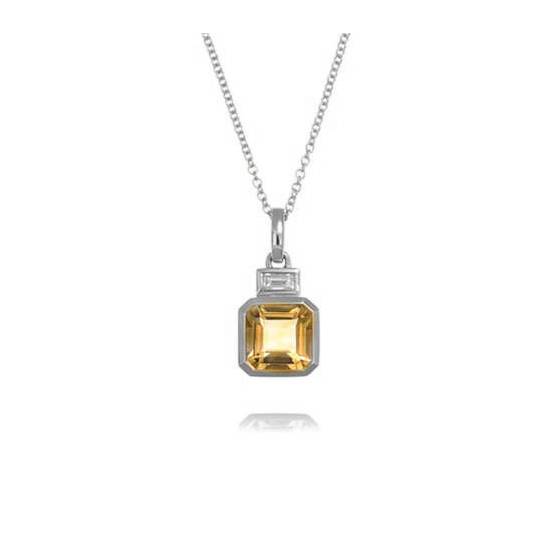 0.15ct Citrine and Diamond Bezel Set Pendant and Chain