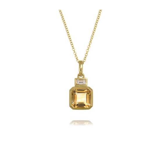 0.15ct Citrine and Diamond Bezel Set Pendant and Chain