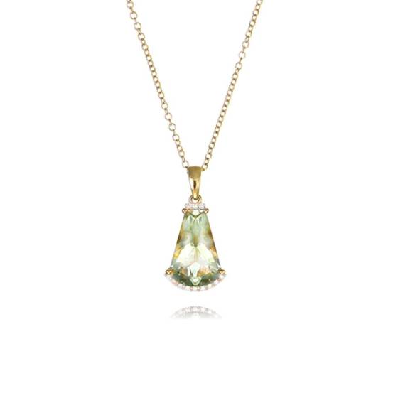 0.05ct Green Amethyst and Diamond Fan Drop Pendant and Chain