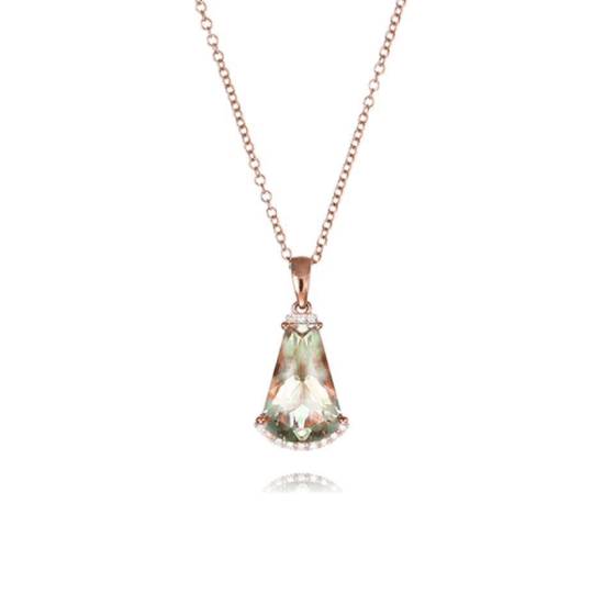0.05ct Green Amethyst and Diamond Fan Drop Pendant and Chain