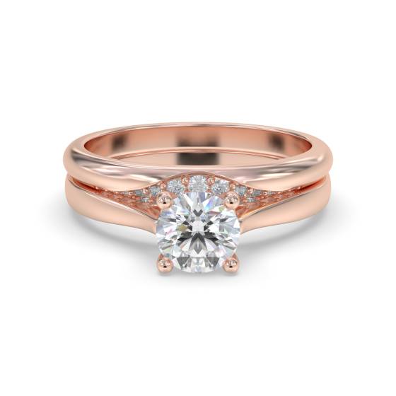 Round Diamond Shoulder Set Ring With Matching Band