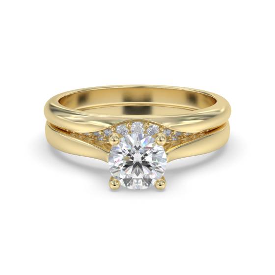 Round Diamond Shoulder Set Ring With Matching Band