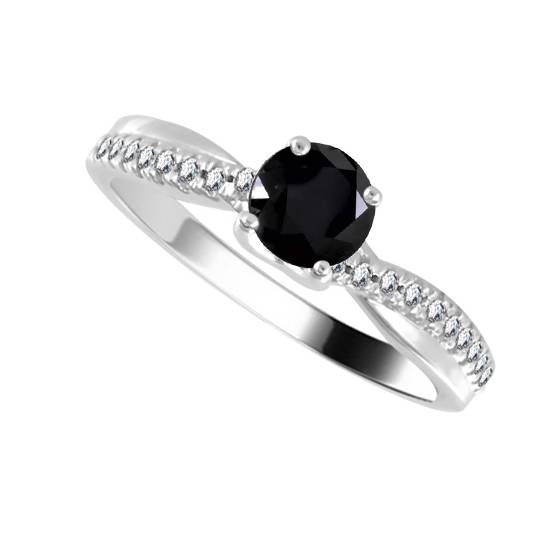 Round Black Diamond Shoulder Set Ring