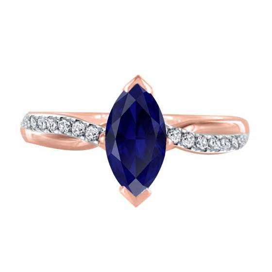 Fancy Blue Sapphire Marquise Diamond Shoulder Set Ring
