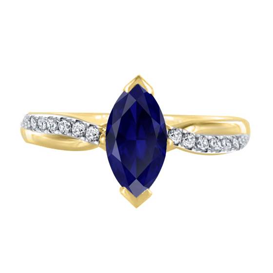 Fancy Blue Sapphire Marquise Diamond Shoulder Set Ring