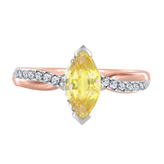 Fancy Yellow Marquise Diamond Single Halo Shoulder Set Ring