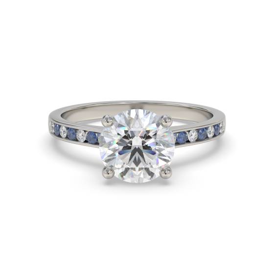 Blue Sapphire and Round Diamond Engagement Ring