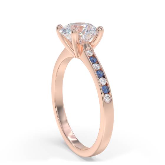 Blue Sapphire and Round Diamond Engagement Ring