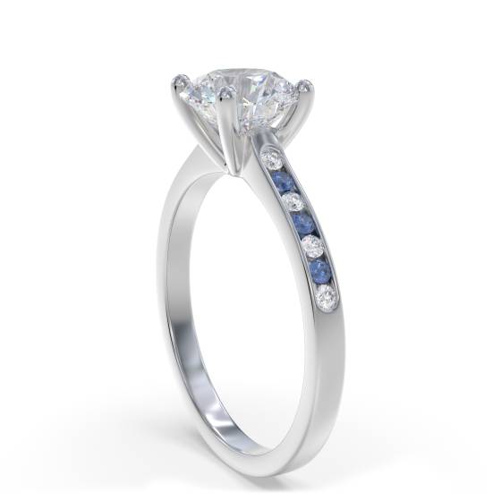 Blue Sapphire and Round Diamond Engagement Ring