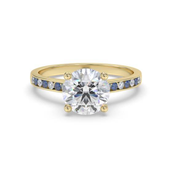 Blue Sapphire and Round Diamond Engagement Ring