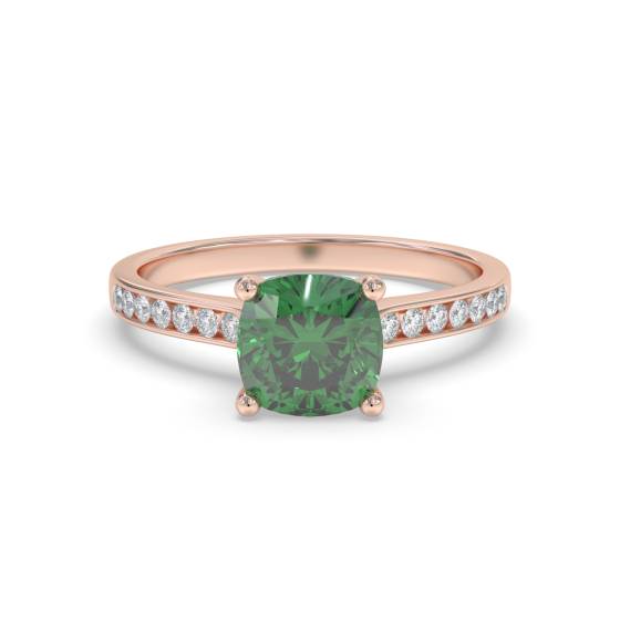 Fancy Emerald Green Cushion Diamond Shoulder Set Ring