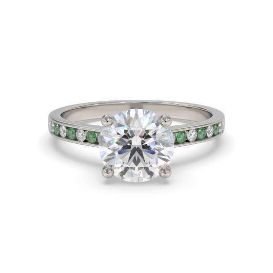 Emerald and Round Diamond Engagement Ring