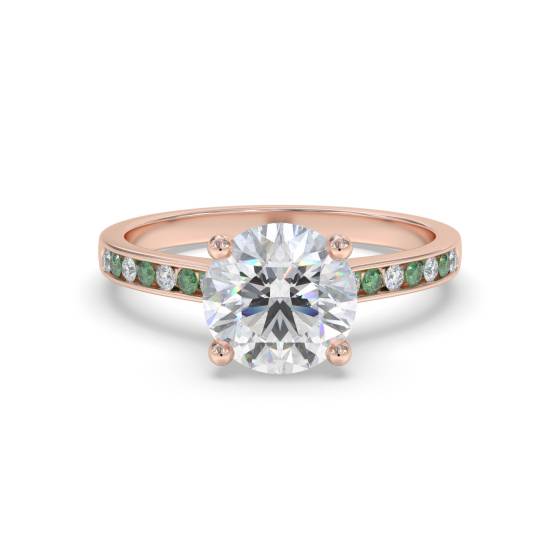 Emerald and Round Diamond Engagement Ring