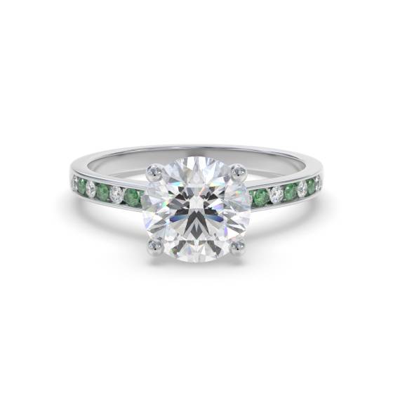 Emerald and Round Diamond Engagement Ring