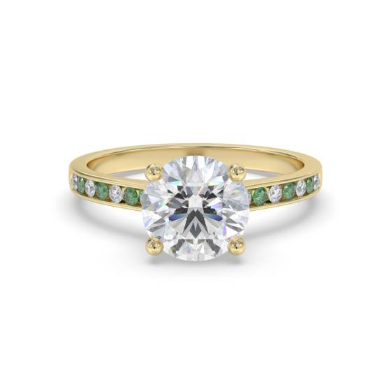 Emerald and Round Diamond Engagement Ring
