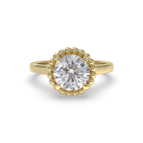 Unique Beaded Halo Round Diamond Designer Ring