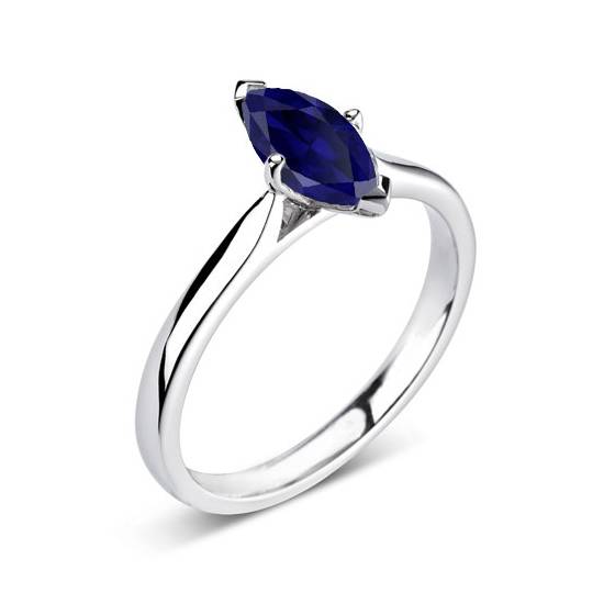 Fancy Blue Marquise Sapphire Diamond Solitaire Ring