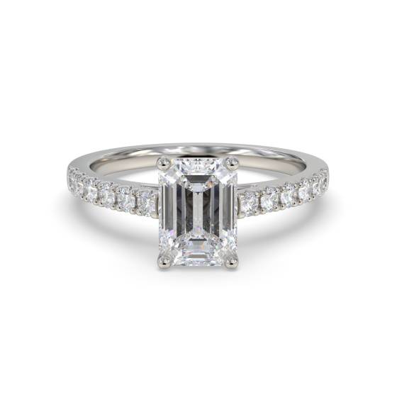 Emerald Diamond Shoulder Set Engagement Ring