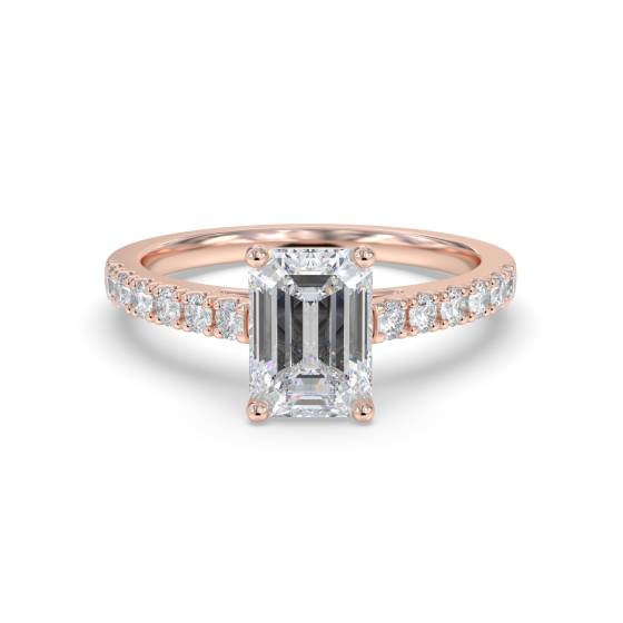 Emerald Diamond Shoulder Set Engagement Ring