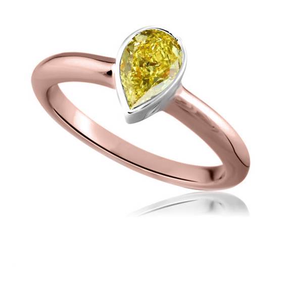 Fancy Yellow Pear Diamond Bezel Set Solitaire Ring