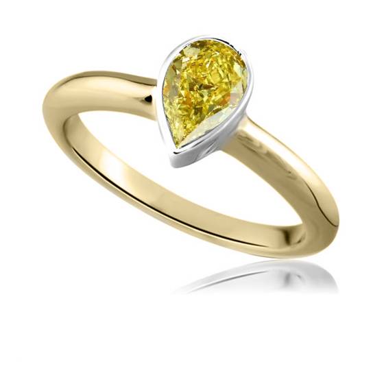 Fancy Yellow Pear Diamond Bezel Set Solitaire Ring