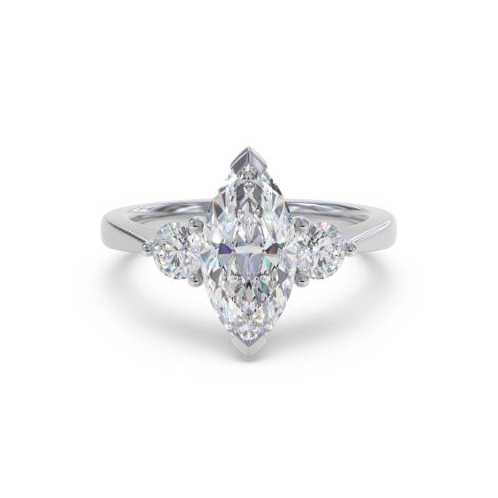 Modern Marquise and Round Diamond Trilogy Ring