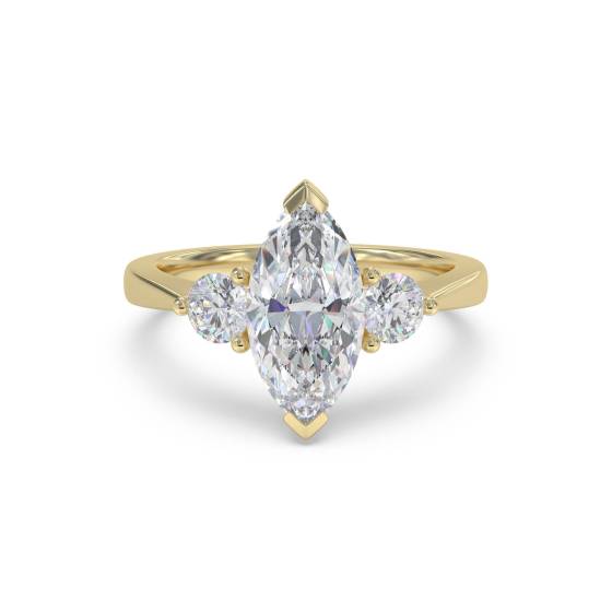 Modern Marquise and Round Diamond Trilogy Ring