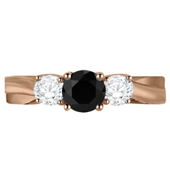 Round Black Diamond and Round Diamonds Trilogy Ring
