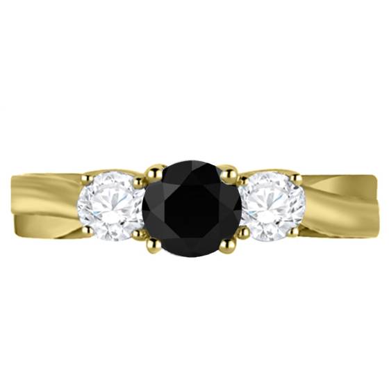 Round Black Diamond and Round Diamonds Trilogy Ring