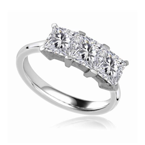1.00ct VVS2/F Natural Princess Diamond Trilogy Ring in Platinum