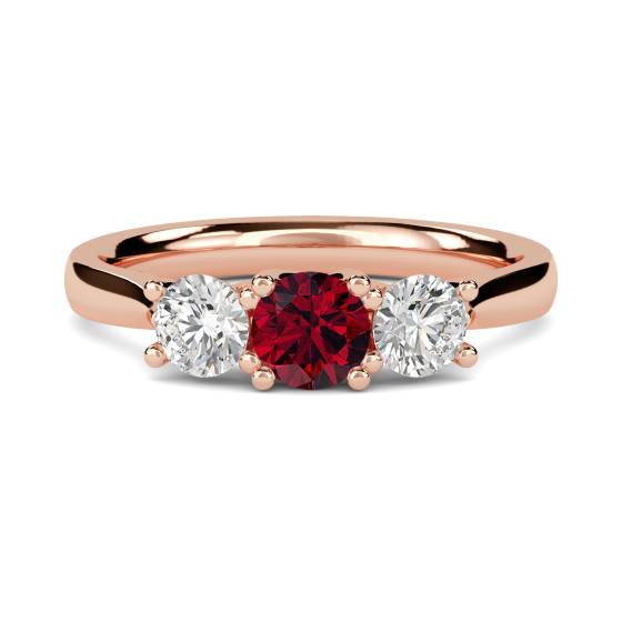 3 Stone Ruby and Round Diamonds Trilogy Ring