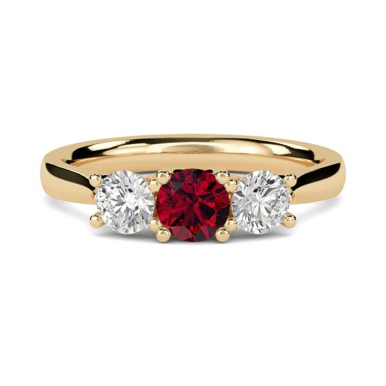 3 Stone Ruby and Round Diamonds Trilogy Ring