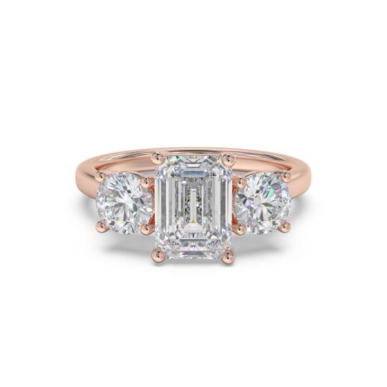 Emerald and Round Diamond Trilogy Ring