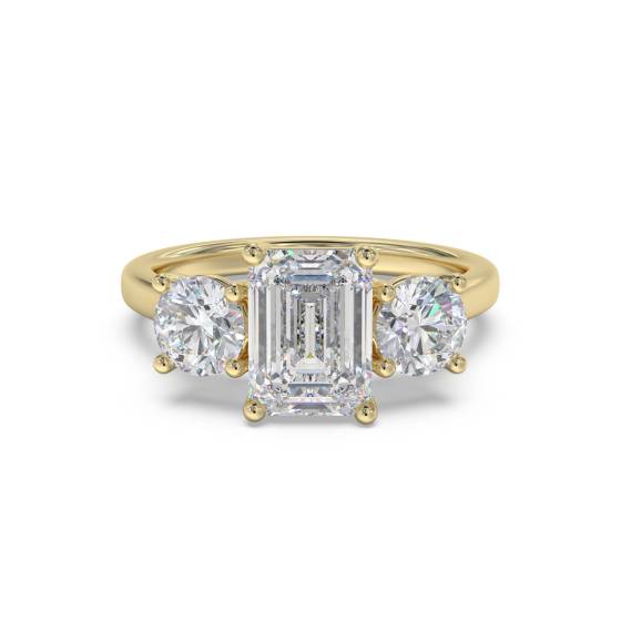 Emerald and Round Diamond Trilogy Ring