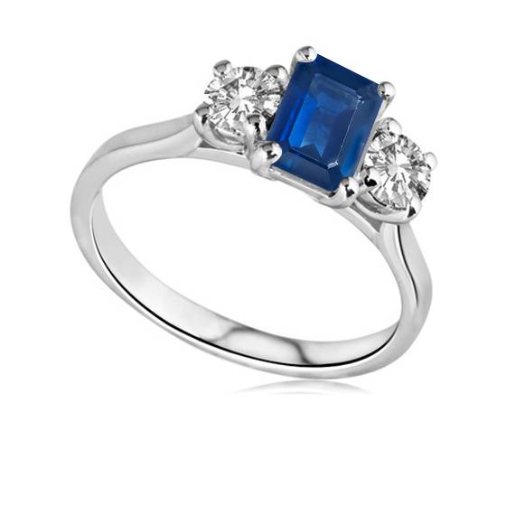 Emerald Blue Sapphire and Diamond Trilogy Ring