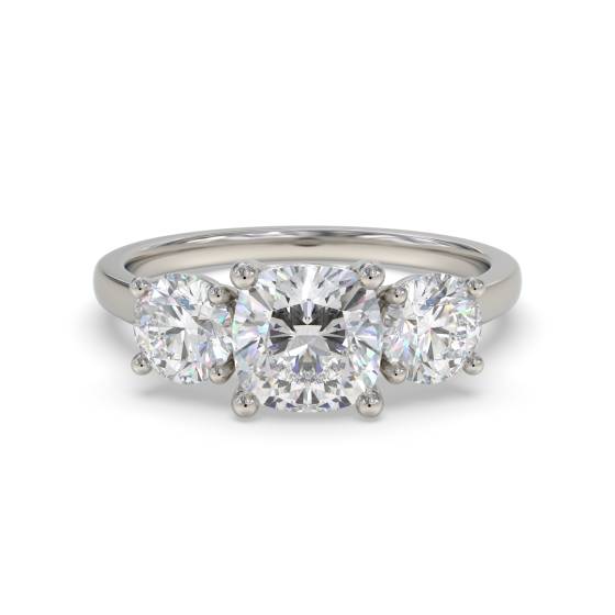 Modern Cushion & Round Diamond Trilogy Ring