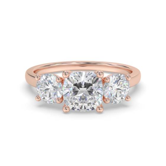 Modern Cushion & Round Diamond Trilogy Ring