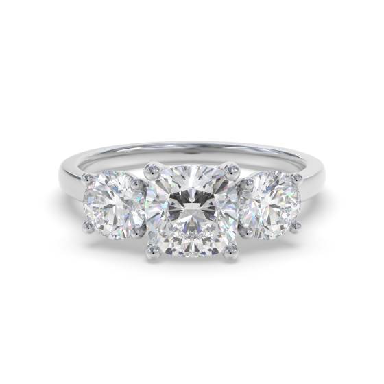 Modern Cushion & Round Diamond Trilogy Ring