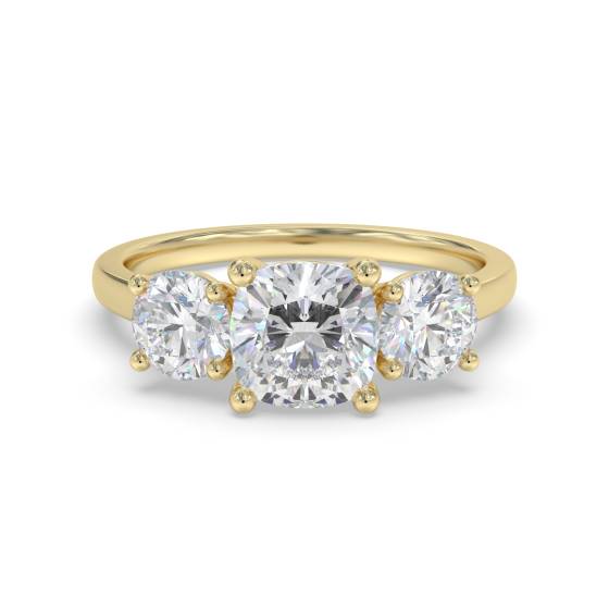 Modern Cushion & Round Diamond Trilogy Ring