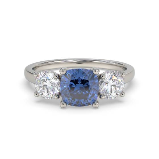 Modern Blue Cushion Sapphire Trilogy Ring