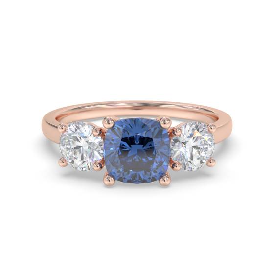 Modern Blue Cushion Sapphire Trilogy Ring