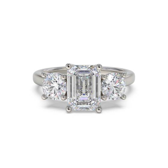 Elegant Emerald and Round Diamond Trilogy Ring