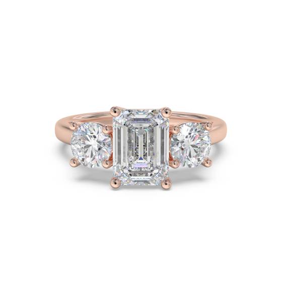 Elegant Emerald and Round Diamond Trilogy Ring