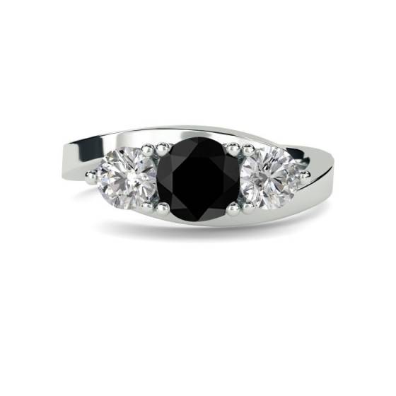 Round Black Diamond Trilogy Ring