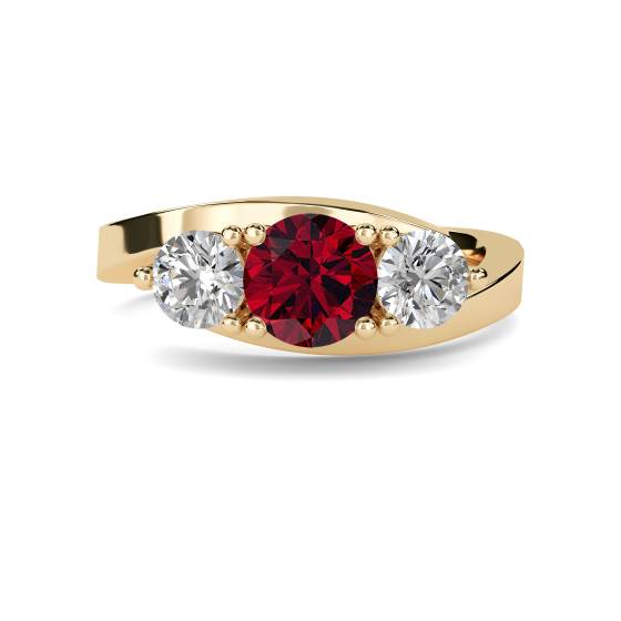 Modern Round Diamond and Ruby Trilogy Ring