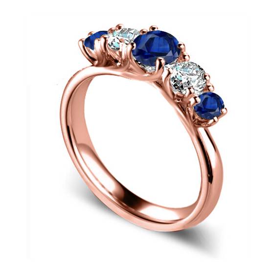 5 Stone Diamond and Blue Sapphire Half Eternity Ring