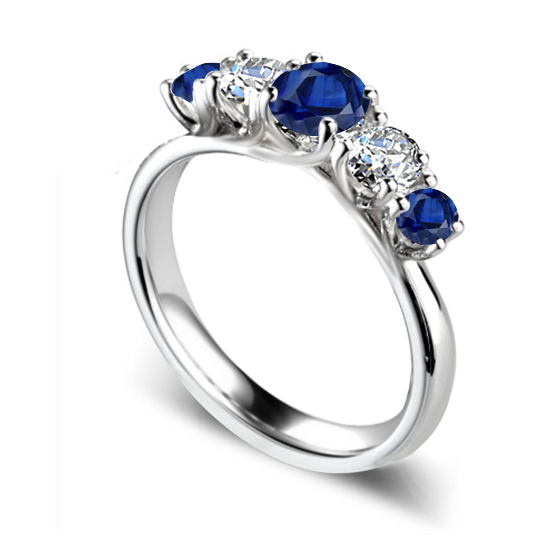 5 Stone Diamond and Blue Sapphire Half Eternity Ring